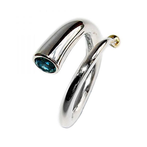 Silver and blue topaz spiral ring