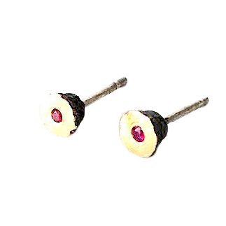 Clous d'oreilles minimalistes ronds en argent texturé,or jaune,rubis