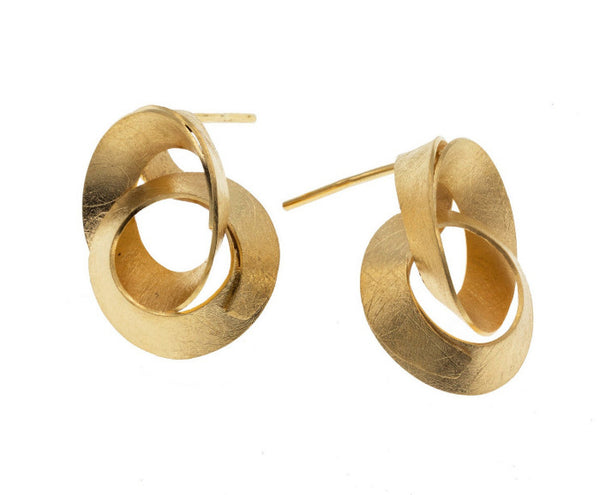 Clous d'oreilles représentant deux anneaux entrelacés en argent plaqué or jaune