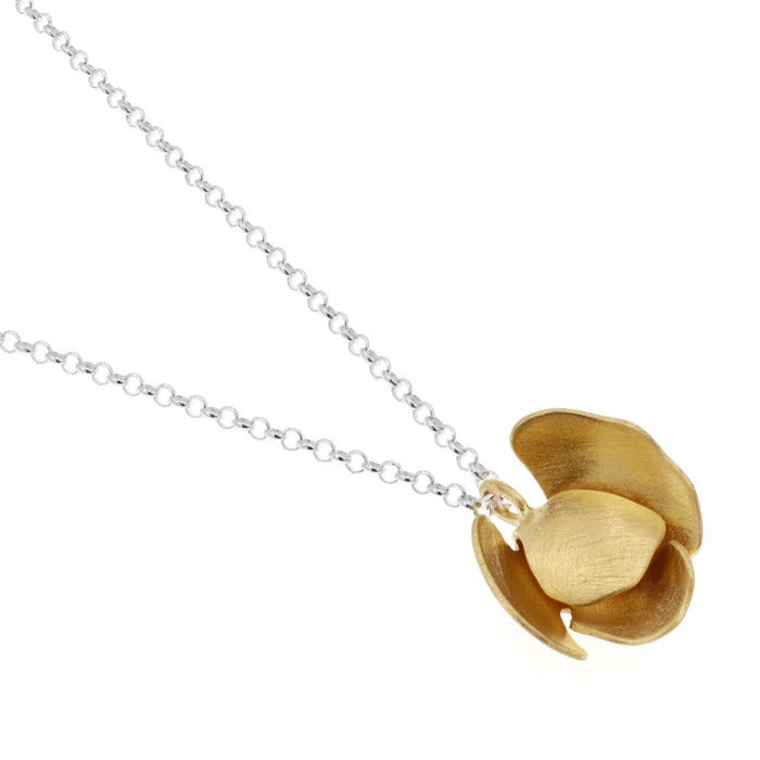 Pendentif fleur orchidée argent plaqué or jaune sur une chaîne réglable argent  